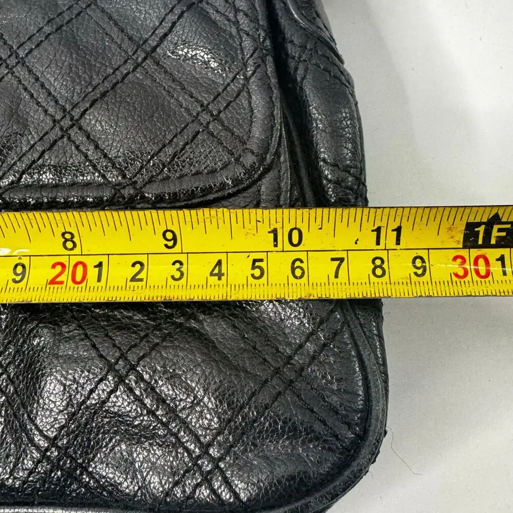 Antonio Melani Black Gold Quilted Leather Purse Handbag Shoulder Bag Y2K